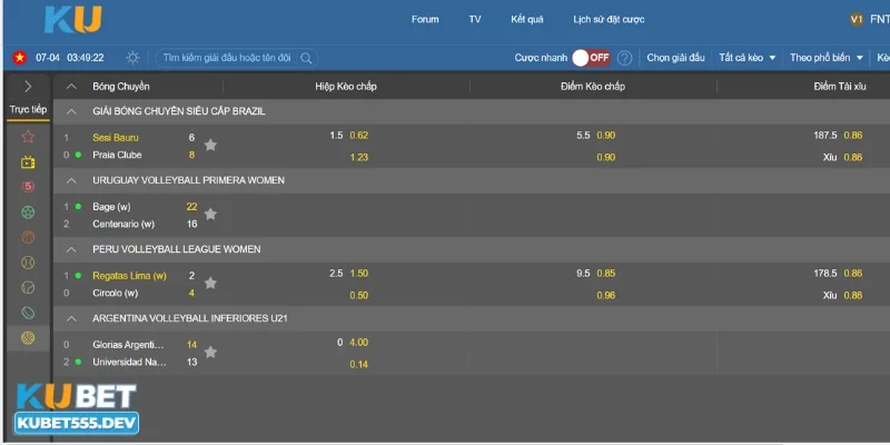 Các kèo cá cược bóng chuyền Kubet phổ biến nên biết