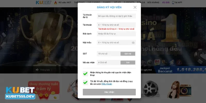 Hướng dẫn cách đăng ký tài khoản Kubet