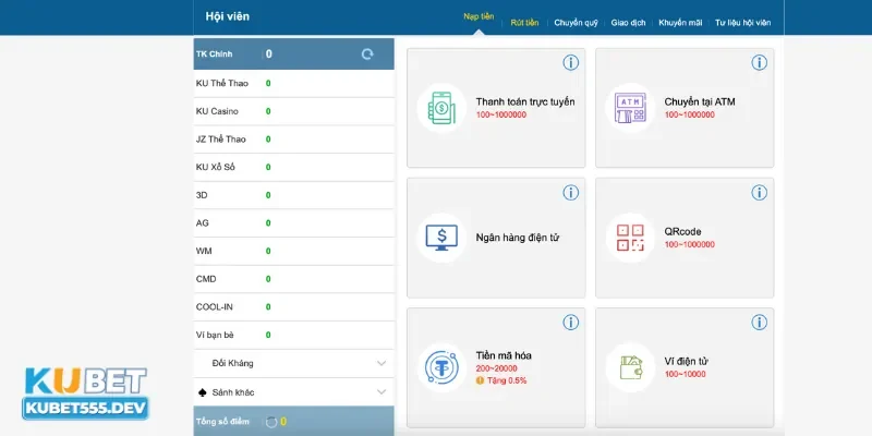 Hướng dẫn quy trình nạp tiền Kubet nhanh chóng