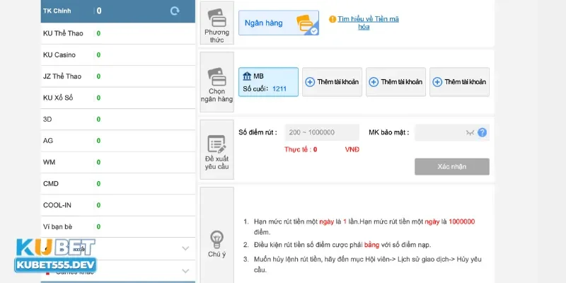 Hướng dẫn rút tiền Kubet về tài khoản thành công